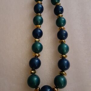Chunky Choker Necklace Blue, Green and Gold 80's Possibly Avon